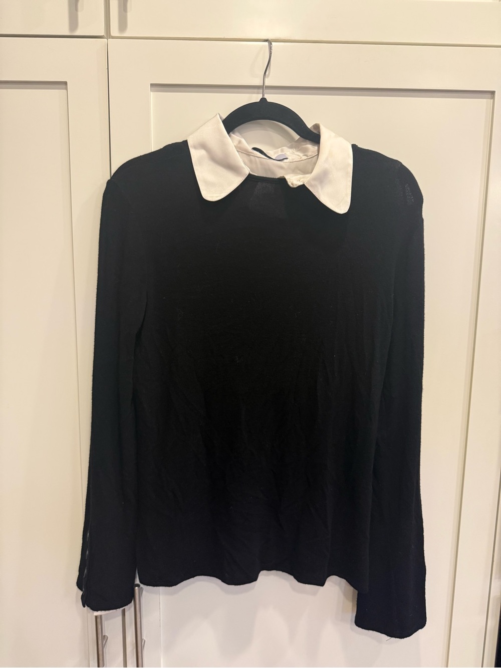 Bailey 44 Black Long-Sleeve Top with White Collar